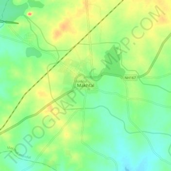 Mapa topográfico Makhtal, altitud, relieve