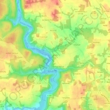 Mapa topográfico Kerulo, altitud, relieve