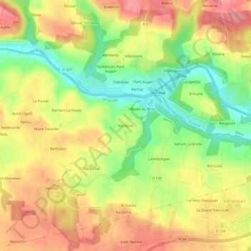 Mapa topográfico Kerdoret, altitud, relieve