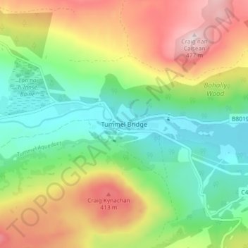 Mapa topográfico Tummel Bridge, altitud, relieve