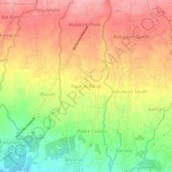 Mapa topográfico Pook ni Banal, altitud, relieve