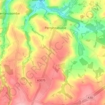 Mapa topográfico Penhallow, altitud, relieve