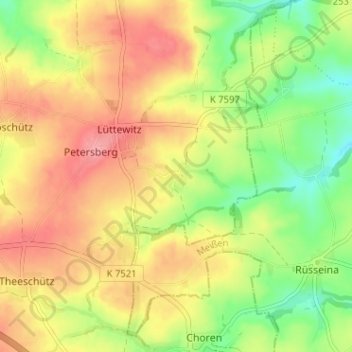 Mapa topográfico Maltitz, altitud, relieve