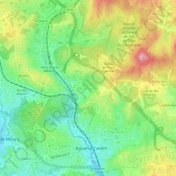 Mapa topográfico Mira-Sintra, altitud, relieve