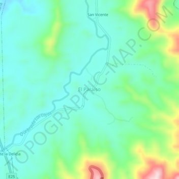 Mapa topográfico El Paraiso, altitud, relieve