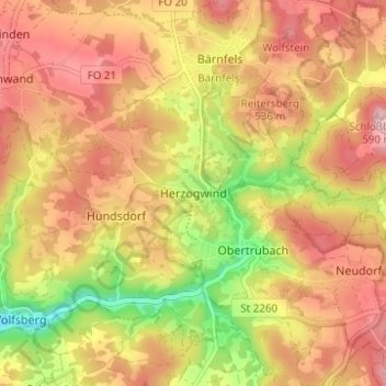 Mapa topográfico Herzogwind, altitud, relieve