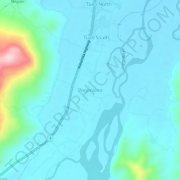 Mapa topográfico Pogonsino, altitud, relieve