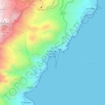 Mapa topográfico Puerto de la Estaca, altitud, relieve