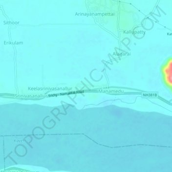Mapa topográfico Kodiyampalayam, altitud, relieve