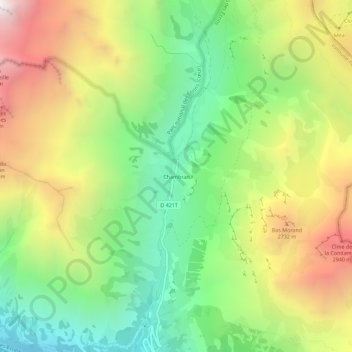 Mapa topográfico Chambran, altitud, relieve