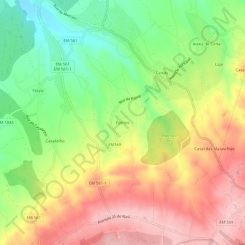 Mapa topográfico Fornos, altitud, relieve