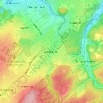 Mapa topográfico Gressenich, altitud, relieve