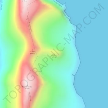 Mapa topográfico Klettur, altitud, relieve