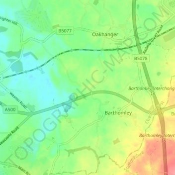 Mapa topográfico Smith's Green, altitud, relieve