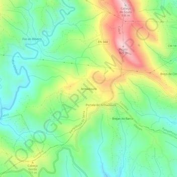 Mapa topográfico Armadouro, altitud, relieve