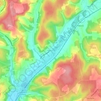 Mapa topográfico Preyssac, altitud, relieve