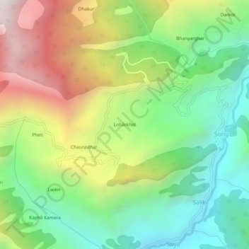 Mapa topográfico Lohārkhet, altitud, relieve