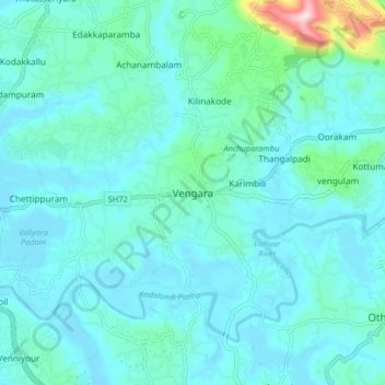 Mapa topográfico Vengara, altitud, relieve