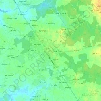Mapa topográfico Botlann, altitud, relieve