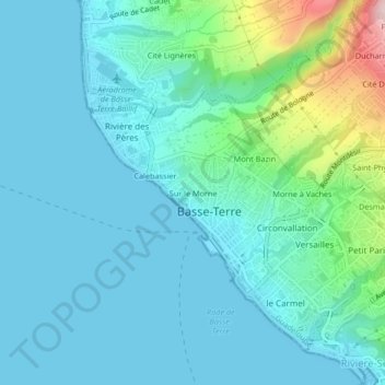 Mapa topográfico Sur le Morne, altitud, relieve