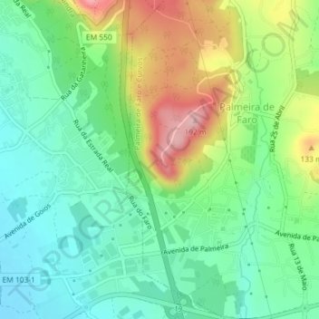 Mapa topográfico Miradouro do Monte de Faro, altitud, relieve