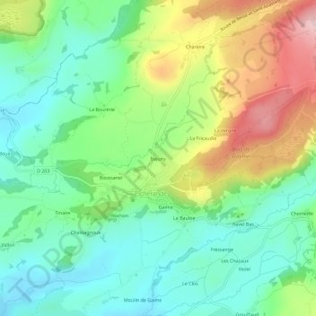 Mapa topográfico Bajuny, altitud, relieve