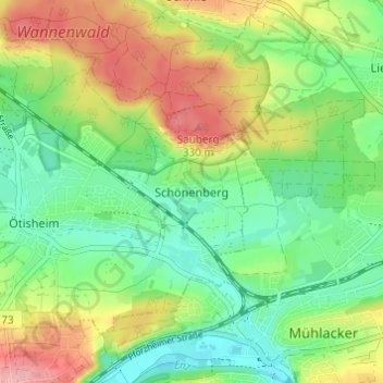 Mapa topográfico Schönenberg, altitud, relieve