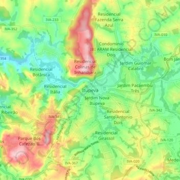 Mapa topográfico Itupeva, altitud, relieve