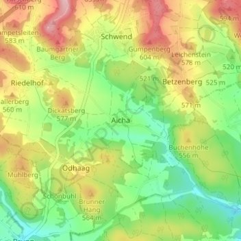 Mapa topográfico Aicha, altitud, relieve
