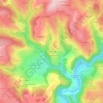 Mapa topográfico Champ Grand, altitud, relieve