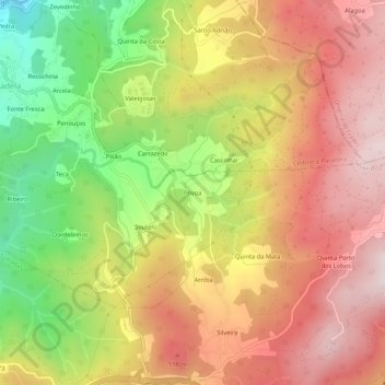 Mapa topográfico Póvoa, altitud, relieve