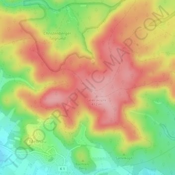 Mapa topográfico Mellnauer Kreuz, altitud, relieve