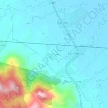 Mapa topográfico Guribang, altitud, relieve