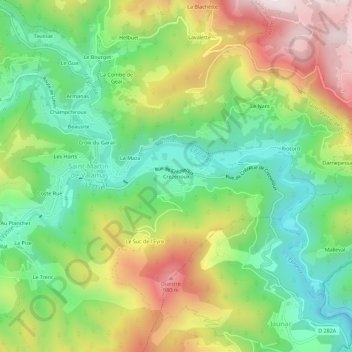Mapa topográfico Crezenoux, altitud, relieve