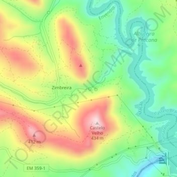Mapa topográfico Pego da Rainha, altitud, relieve