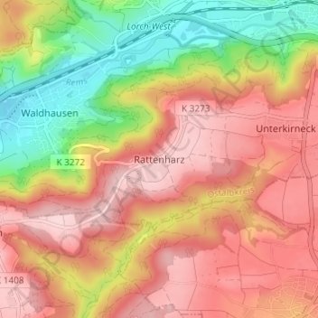 Mapa topográfico Rattenharz, altitud, relieve
