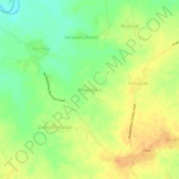 Mapa topográfico Narangpur, altitud, relieve