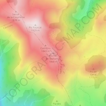 Mapa topográfico Rocher de Scaramus, altitud, relieve