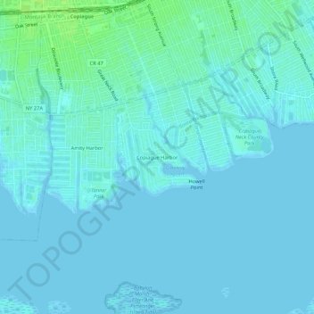 Mapa topográfico Copiague Harbor, altitud, relieve