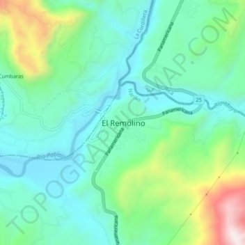 Mapa topográfico Remolino, altitud, relieve