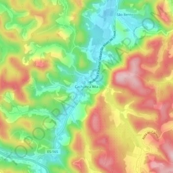 Mapa topográfico Cachoeira Alta, altitud, relieve