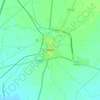 Mapa topográfico Dholka, altitud, relieve