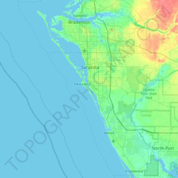 Mapa topográfico Siesta Key, altitud, relieve
