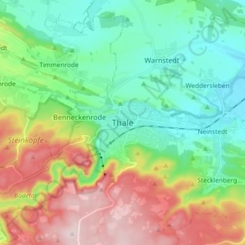 Mapa topográfico Thale, altitud, relieve