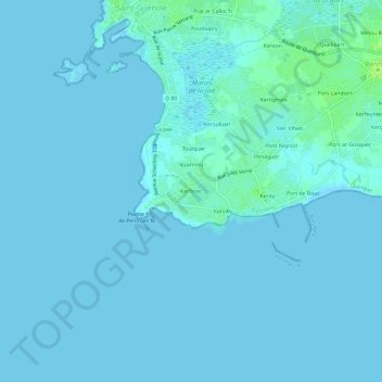 Mapa topográfico Kerfezec, altitud, relieve