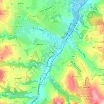 Mapa topográfico La Poyère, altitud, relieve