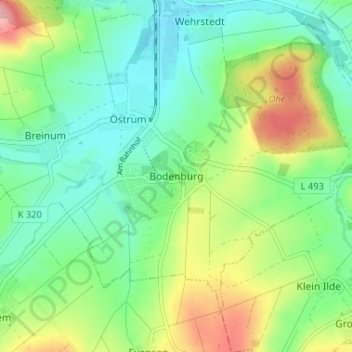 Mapa topográfico Bodenburg, altitud, relieve