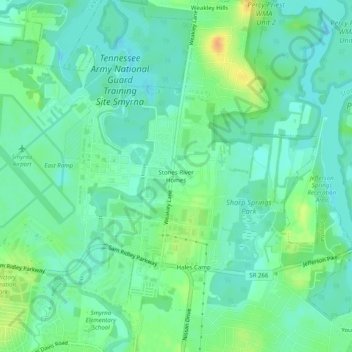 Mapa topográfico Stones River Homes, altitud, relieve