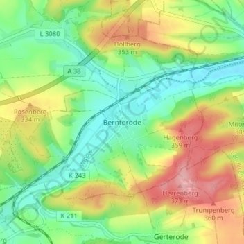 Mapa topográfico Bernterode, altitud, relieve