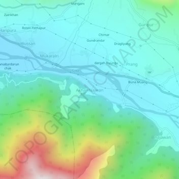 Mapa topográfico Akhall Najwan, altitud, relieve